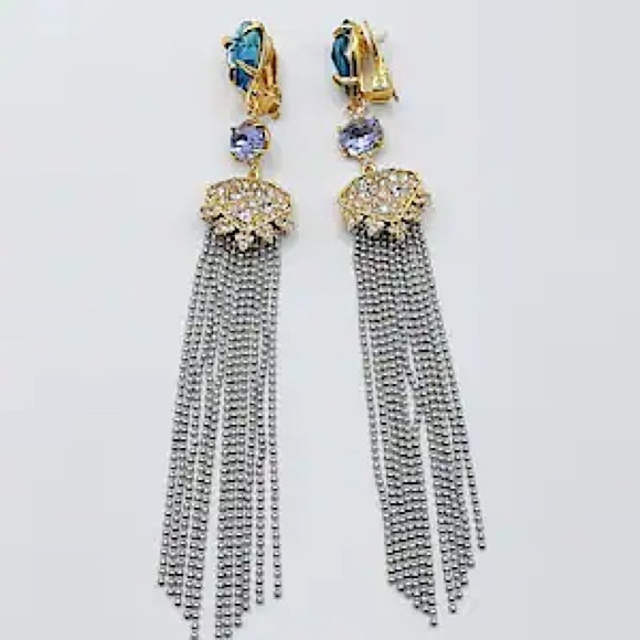 ALEXIS BITTAR • Clip On Chandelier Element Delphian Long Tassel Earrings - Picture 4 of 6